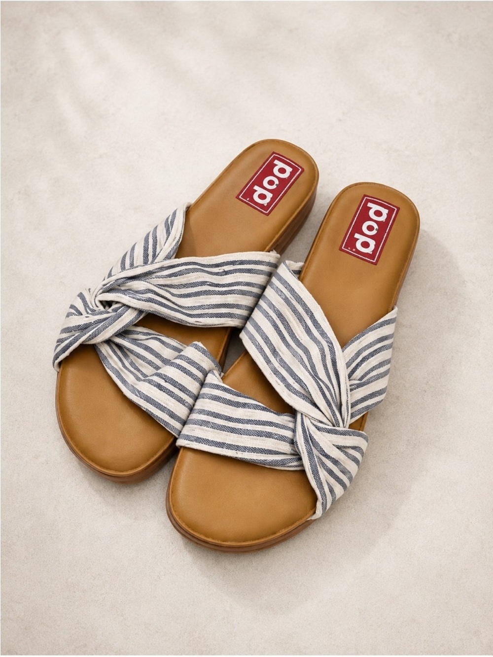NIB POP Adelina Striped Knot Slide Sandals NIB Size 10, 11 Blue White Slip On
